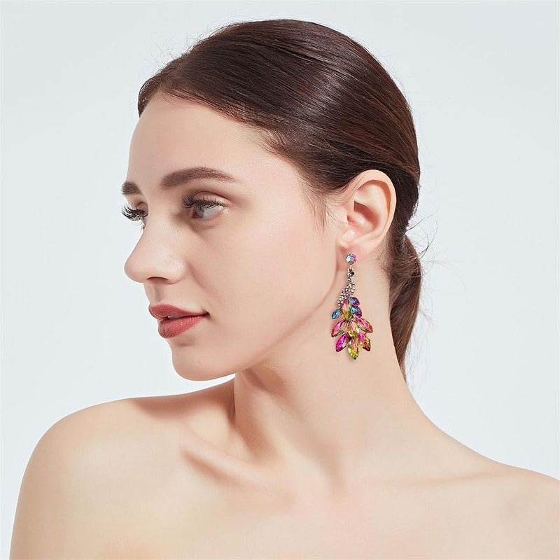 Dtja Vintage Peacock Dangle Earrings for Women 14K Gold Plated Green Crystal Feather Peafowl Statement Drop Dangling Stud Earring Boho Exaggerated Birthday Holiday Jewelry Gifts - Image 2